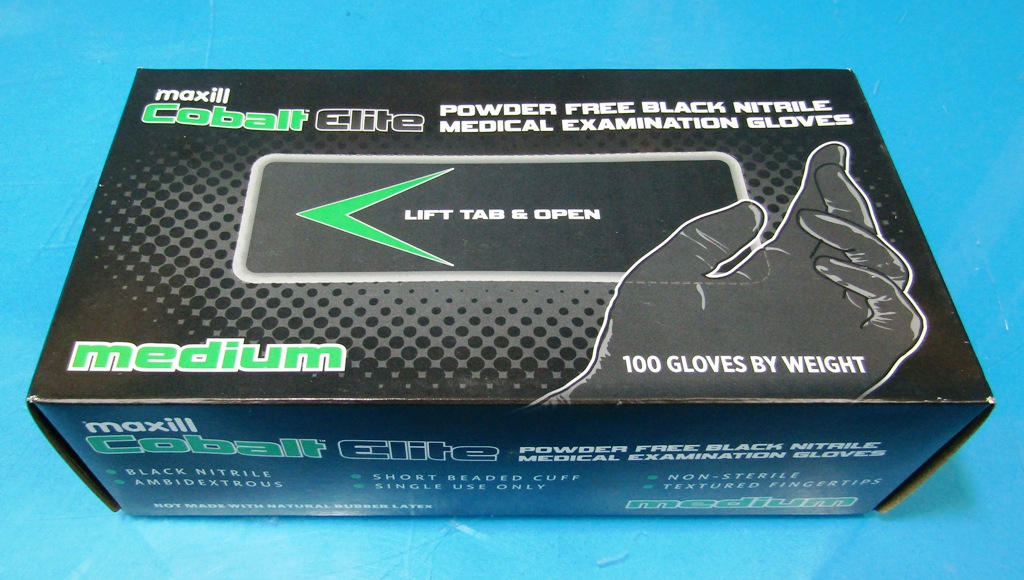 Maxill Gloves Rack Maxill Nitrile Exam Glove Cobalt Elite Black, powder-free, 9 mil 934437 ...